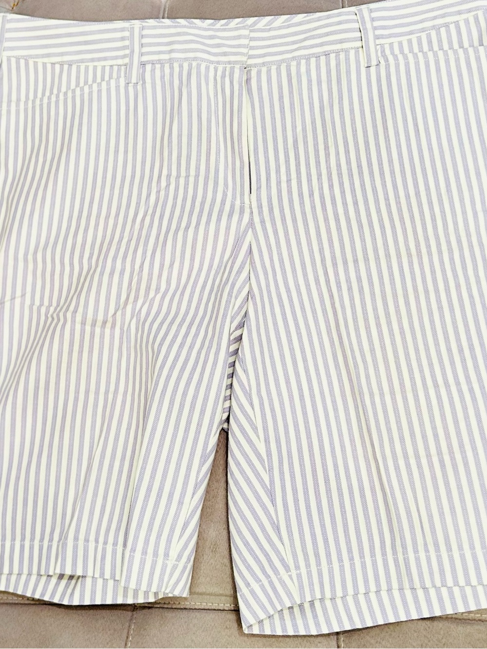 Lands' End Midrise Pinstripe Bermuda Shorts, Lavender and White